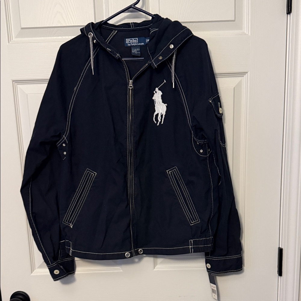 Polo by Ralph Lauren Navy Hooded Zip Jacket with White Pony